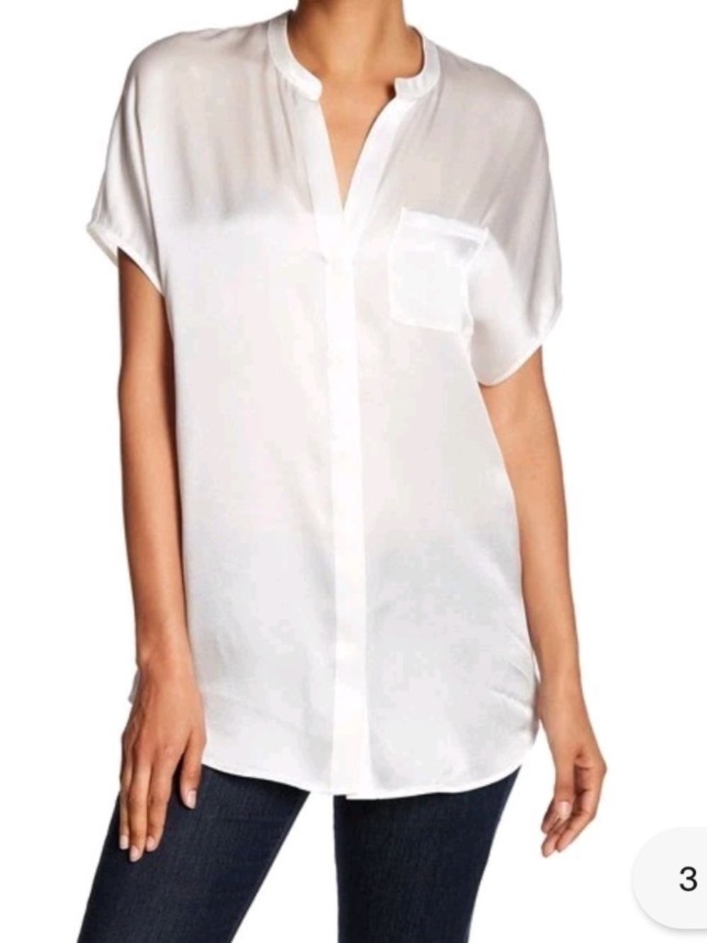 Vince 100% Silk Ivory Split-Neck Short Sleeve Blouse